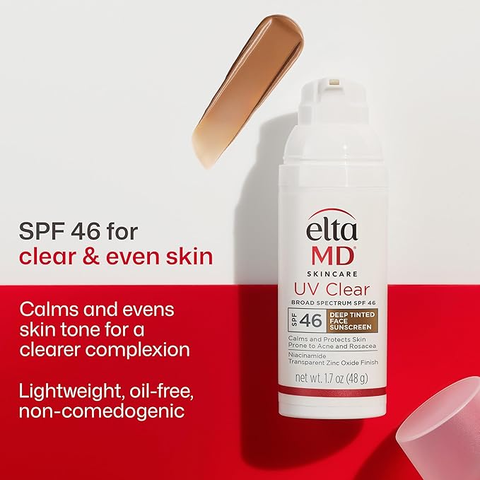 EltaMD UV Clear Deep Tinted Face Sunscreen, Oil-Free Face Moisturizer with SPF 46, Dermatology Tinted Moisturizer, Facial Travel Size Sunscreen with Zinc Oxide, 1.7 oz Pump