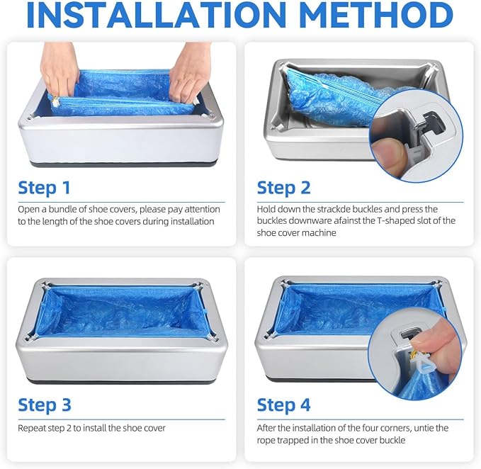 Automatic Shoe Cover Dispenser Machine with 200pcs Disposable Covers - Waterproof, Non-Slip Reusable for Home, Office, Hospital - Heavy Duty Shoe Cover Machine for Indoor Use, Easy to Install