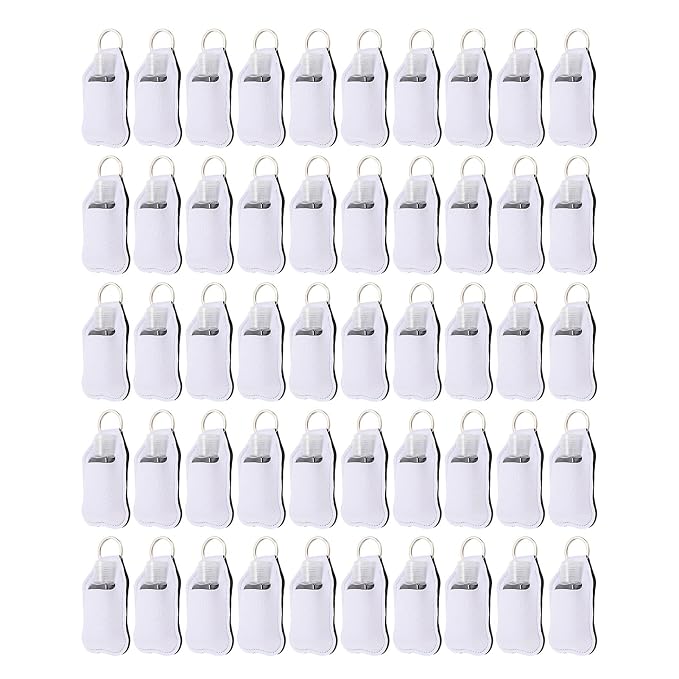 Semme 50pcs Travel Bottles Keychain Holders Set 30ml Small Squeeze Bottles with Keychain Portable Refillable Leakproof for Hand Sanitizer Lotion Toiletries Travel Camping (White)