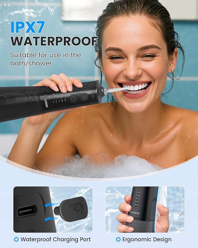 VIMMK Water Flosser, Cordless Water Dental Flosser, 9 Jet Tips 5 Modes 300ML IPX7 Waterproof, Portable Rechargeable Oral Irrigator for Home Travel - Gums, Orthodontic, Braces Care (Black)