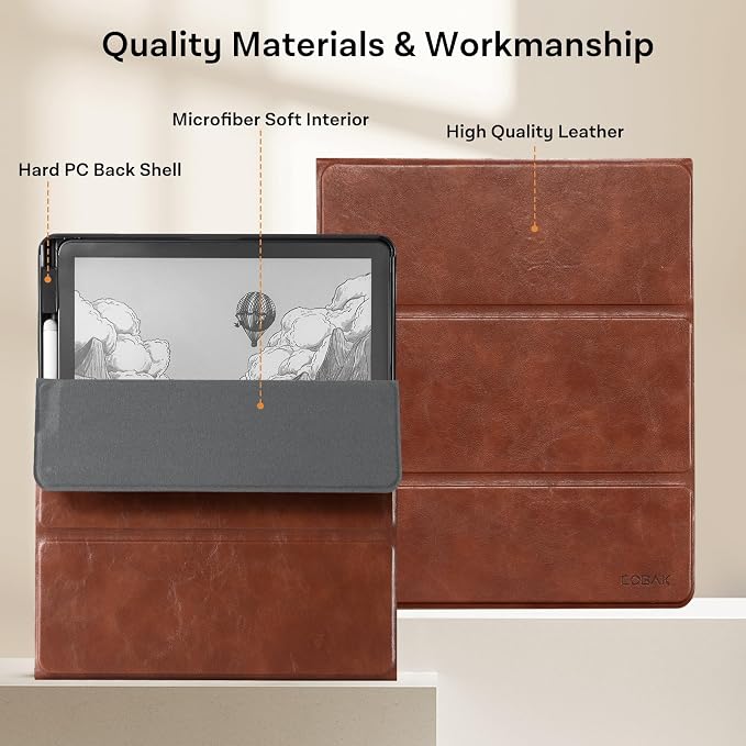 CoBak Case for 11" Kindle Scribe 3rd Generation 2025, Kindle Scribe Colorsoft with Two Viewing Angles - All New PU Leather Cover with Auto Sleep Wake, Pen Holder. Vintage Brown