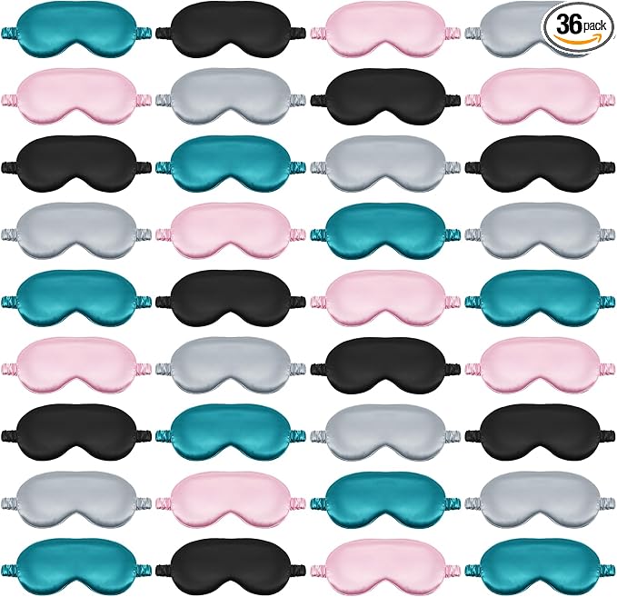 Cuffbow 36 Pcs Silk Sleep Eye Masks Bulk Satin Eye Cover Blindfold Eyeshade with Adjustable Elastic Strap for Women Men Sleeping Travel Wedding Gift(Green, Pink, Gray, Black)