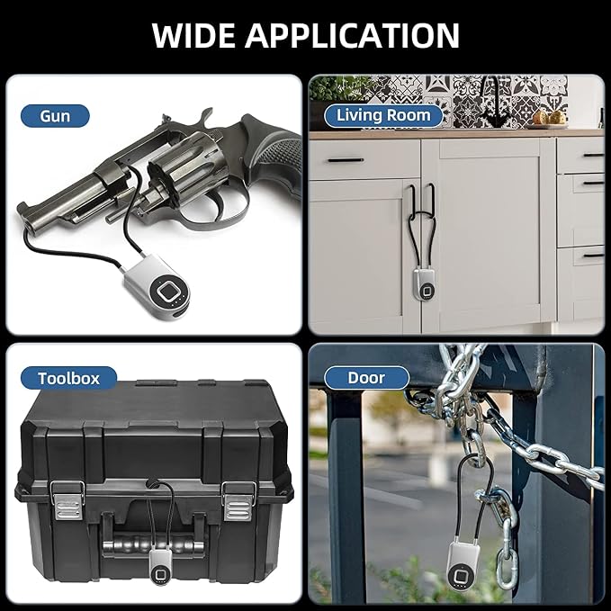 Fingerprint Gate Lock, 3.6'' Long Cable Fingerprint Lock, Smart Keyless Biometric Waterproof Outdoor Bluetooth Cord Gate Lock for Outdoor Fence Gym Locker Helmet Case