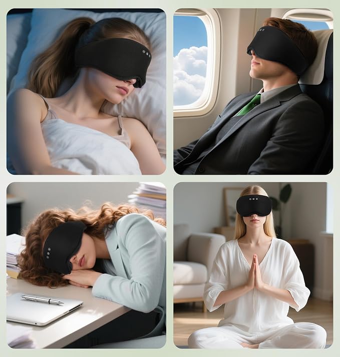 LC-dolida Bamboo Cotton Bluetooth Sleep Mask, 2 in 1 3D Soft Sleep Mask with Sleep Headphones, Sleep Eye Mask with Timming Setting, Blackout Sleeping Mask for Side Sleepers, Women Men, Black