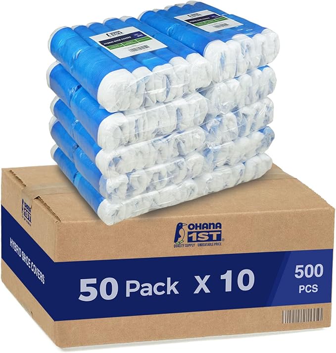 Ohana 1st Hybrid Shoe Covers Disposable Non Slip Waterproof, MEGA Pack (50 Pack x 10, 500 PCS).