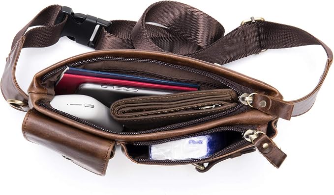 NIUCUNZH Cowhide Waist Fanny Pack-Genuine Leather and Slim with Adjustable Waistband Oil Coffee