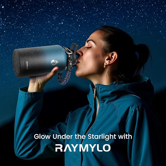 RAYMYLO Insulated Water Bottle 64 oz, Triple Wall Vacuum Stainless Steel (Cold for 48 Hrs), Leak Proof & Non-BPA, Half Gallon Water Flask Jug with Paracord Handle & Straw Spout Lids