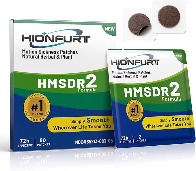 Hionfurt HMSDR2 80ct Motion Sickness Patches – Sea Sickness Patches for Cruise, Car, Airplane – Non-Drowsy, 72H Lasting