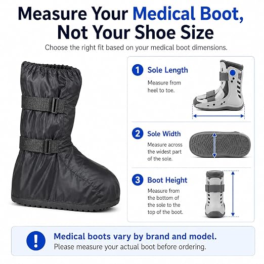Waterproof Boot Cover for Medical and Orthopedic Boots, Heavy-Duty Non-Slip Sole, Reusable Shoe Protector for Rain, Snow, Beach, Garden, Indoor & Outdoor Use-Small-(Please Measure The Medical Boot Carefully)
