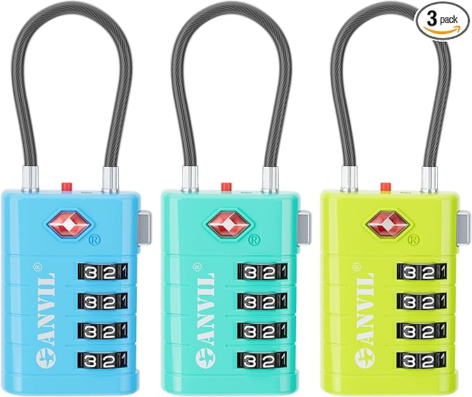 ANVIL TSA Approved Luggage Locks with Search Alert Indicator, 4-Digit Combination Suitcase Lock, Advanced TSA008 Core Heavy Duty Anti-Theft Travel Lock for Double Zippers, Backpacks