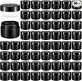 Domensi 60 Pcs 1oz Glass Jars with Lids Bulk Small Glass Salve Tins Cream Container Cosmetic Jars for Travel Balm with Inner Liners for Sample Cream (Black,Black Lid,Plastic Lid)