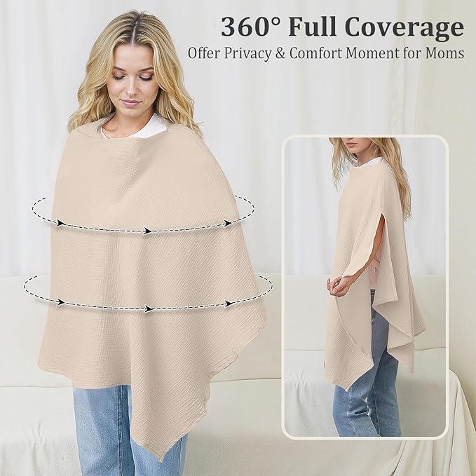 Muslin Nursing Cover Up for Breastfeeding, Soft & Breathable Cotton Breast Feeding Cover for Women, Full Privacy Breastfeeding Cover - Newborn Baby Essential, Light Brown