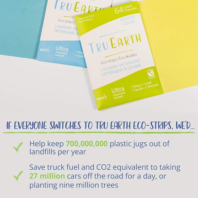 Tru Earth Compact Dry Laundry Detergent - Up to 128 Loads (64 Sheets) - Paraben-Free - Original Eco-Strip Liquidless Detergent, Travel - Fresh Linen | Packaging May Vary