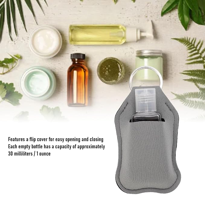 Semme 50pcs Travel Bottles Keychain Holders Set 30ml Small Squeeze Bottles with Keychain Portable Refillable Leakproof for Hand Sanitizer Lotion Toiletries Travel Camping (Grey)