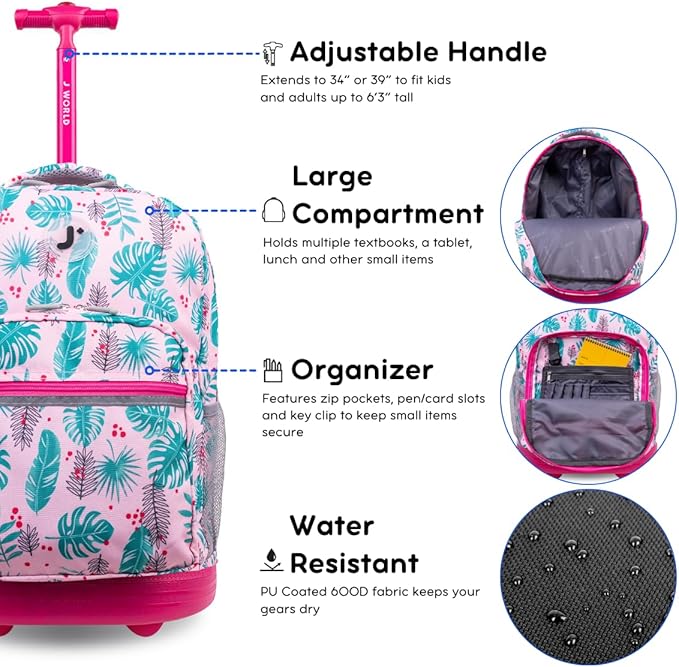 J World New York Sunrise Rolling Backpack Backpack, PALM LEAVES