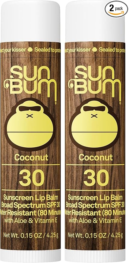 Sun Bum SPF 30 Sunscreen Coconut Lip Balm - Moisturizing Aloe Vera and Vitamin E - Vegan and Cruelty Free - Broad Spectrum UVA/UVB Lip Protection - 0.15 oz Stick,(Pack of 2)