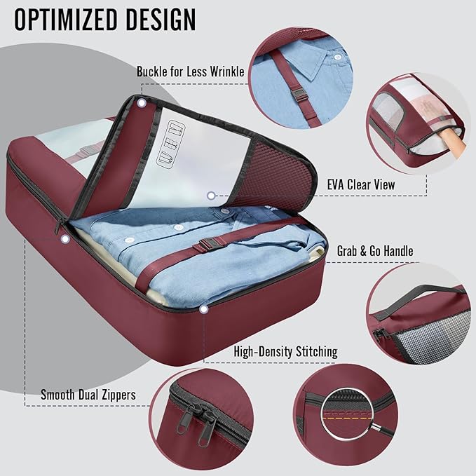 Veken 8 Set Packing Cubes for Travel Essentials, Suitcase Organizer Bags in 4 Sizes, Carry-On Luggage Accessories with Large Laundry Bag & Passport Holder, Must-Have for Airplane, Road Trip & Camping