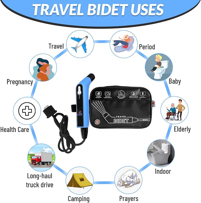 Orca Portable Travel Bidet Bottle Handheld Personal Sprayer, Electric Travel Bidet Camping Bathroom Personal Hygiene Cleaning Baby Care Toilet Sprayer Cleaning + 2 L Pouch