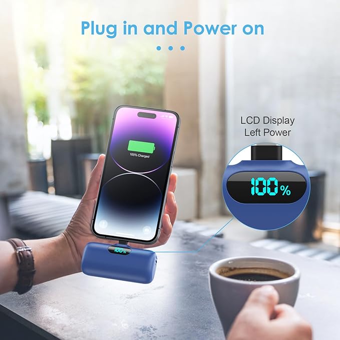 Feob Small Portable Charger for iPhone 14/13,Upgraded 5000mAh PD Fast Charging Power Bank,Mini Plug-in Battery Pack Backup foriPhone 14/14 Pro Max/13/13 Pro/12 Pro/11/XS/XR/X/8/7/6 etc-Navy