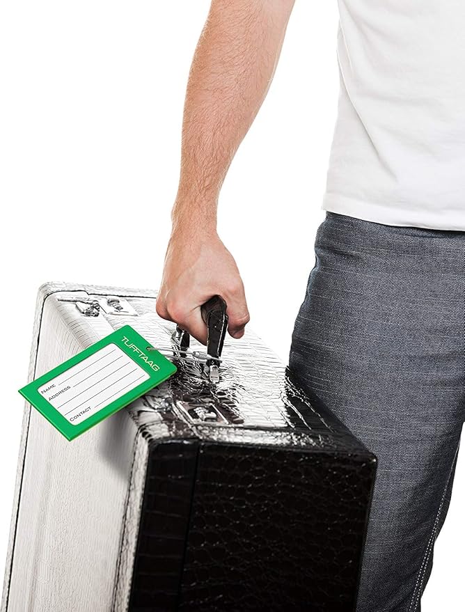 Luggage Tags Business Card Holder by TUFFTAAG - Durable Travel ID Bag Tag, Emerald, 2 Tags