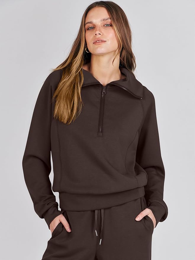 ANRABESS Women’s 2 Piece Outfits Half Zip Sweatshirt & Wide Leg Pants Airport Travel Lounge Matching Sets Sweatsuits Clothing