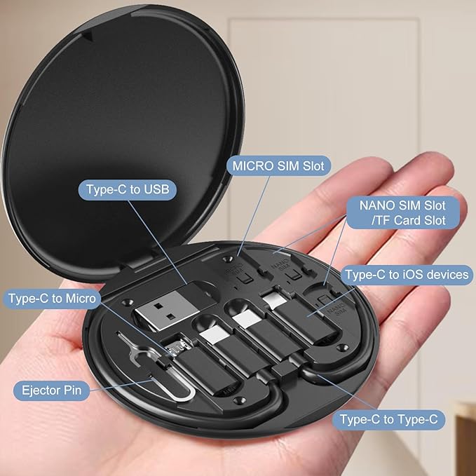 USB to USB-C Adapter, USB C Charging Cable Adapter Kit Contains Multiple OTG Adapters for USB Type C/USB A/USB C Male Cable/Micro USB, Equipped with SIM Extractor/SIM Slot/Phone Holder (Black)