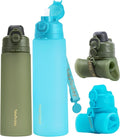 TakeToday Collapsible Water Bottles 20oz and 32oz, Leak Proof, BPA-Free, Foldable Silicone Travel Water Bottle with Straw Strap for Cycling, Hiking, Outdoors