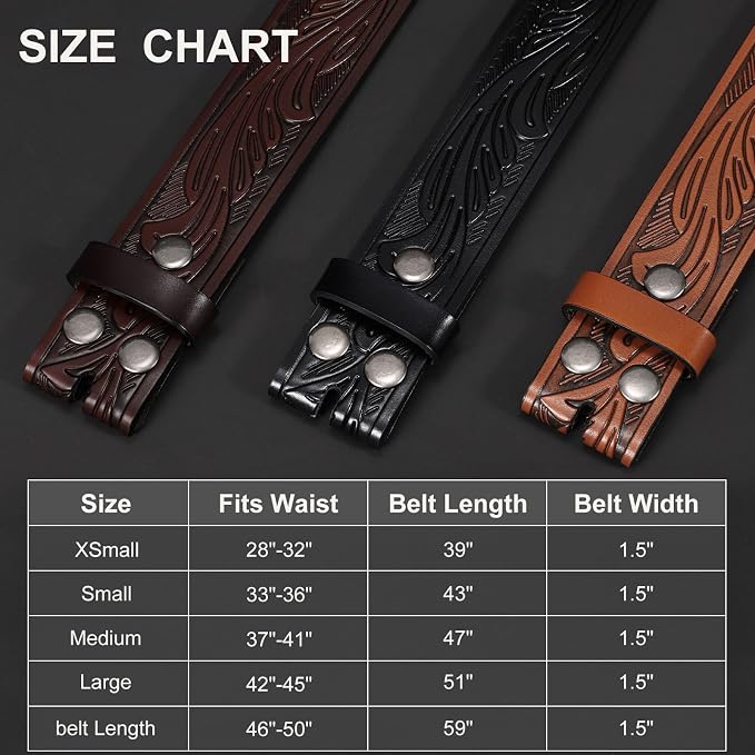 SANSTHS 3 Pack Western Belts for Men Woman without Buckle, Cowgirl Cowboy Belt for Buckle Western Leather Belt for Jeans