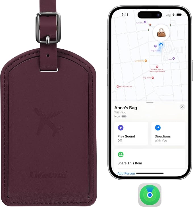 Luggage Tags Built-in Anti-Loss Tracker, Luxury Leather Luggage Tags for Suitcase, Travel Bags, Backpacks, Travel Organizer for Lost Baggage Prevention (Rose Purple)