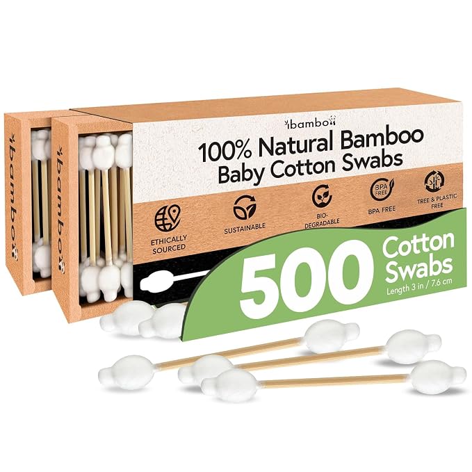 Jenvita 100% Bamboo Cotton Swabs for Ears (500-Pack) - Perfect for Baby & Personal Care | Double-Tipped Ear Swabs Cotton for Makeup & Cleaning | FSC Certified & Hypoallergenic, Made for All Ages & Pet