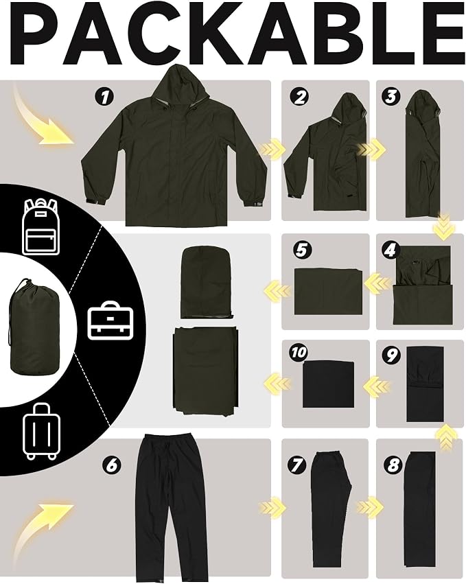 iCreek Rain Suit Waterproof Hooded Rain Gear Breathable Lightweight Packable Rain Jacket Pants Men Women for Hiking Fish Golf