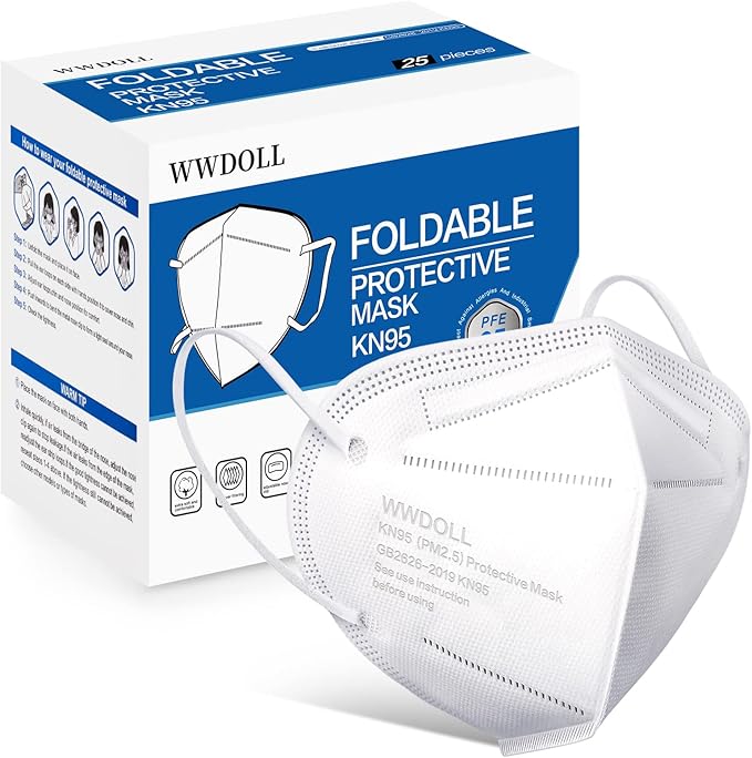 WWDOLL KN95 Face Mask 25 Pack, 5-Layers Breathable Disposable KN95 Masks