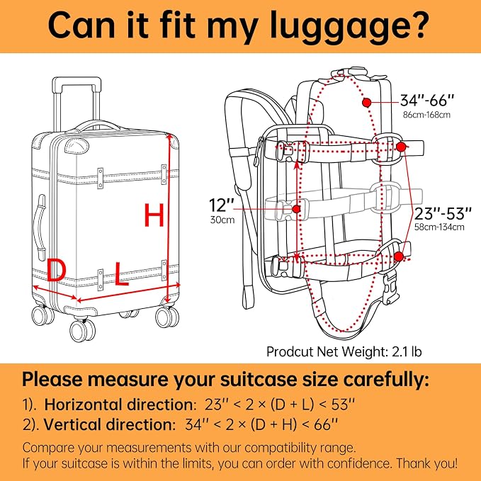 Heavy-Duty Backpack Carrying Straps System for 16-21 Inch Suitcase Luggage Hardcase for Adventure Travel Cobble Stone Streets Stair - S