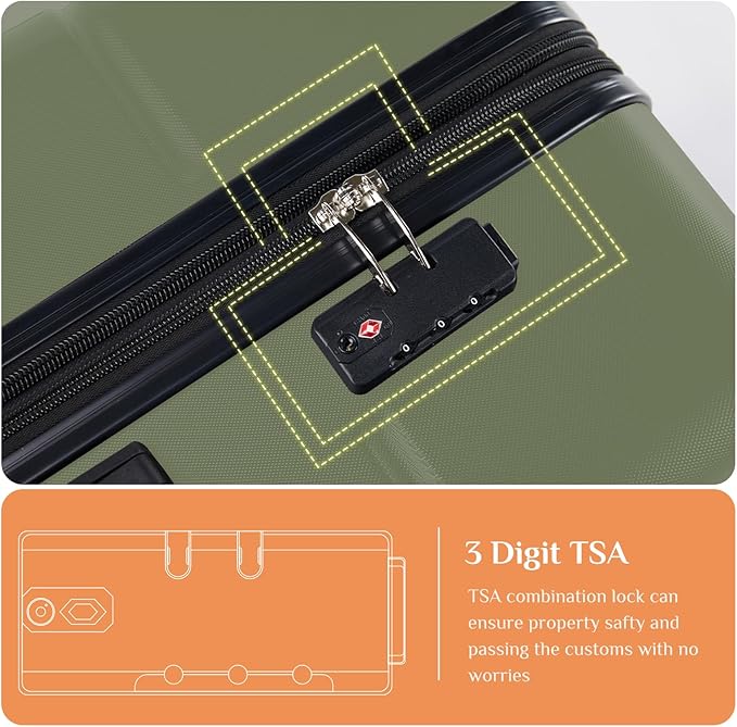 Sweetcrispy Carry on Luggage, Hard Shell ABS Suitcase with Double Spinner Wheels, Lightweight Expandable Rolling Suit Case with TSA Lock, 20 Inch Green