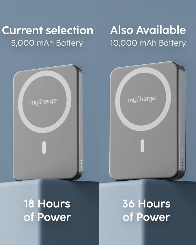 myCharge CliqAir 5000mAh Magnetic Power Bank – Ultra-Thin 0.3" Design | 15W Qi2 Fast Wireless Charging | 20W PD USB-C Port | Powerful Magnetic Hold | Perfect for Travel, Work, or Everyday Use | Grey