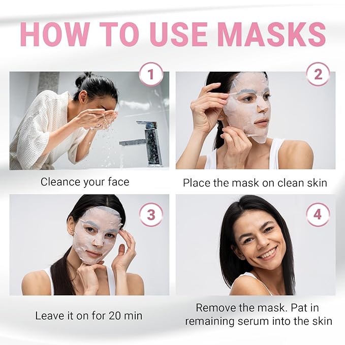 VIABEAUTY 12 Pack of Collagen Face Mask with Ceramides - Rejuvenating Facial Sheet Mask, Reduce Wrinkles & Fine Lines - Face Masks Skincare Moisturizing Collagen Mask for All Skin Types