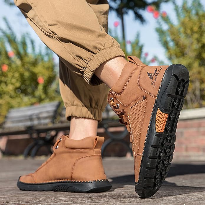 Mens Orthopedic Comfortable Handmade Boots Casual Mid Top Walking Driving Shoes Waterproof Arch Support Spacious Toe Box Outdoor Leather Shoes