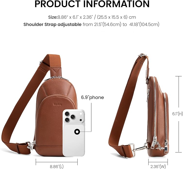 befen Genuine Leather Sling Bag for Women Anti Theft Crossbody Chest Bags Leather Fanny Packs for Travel with RFID Card Slots