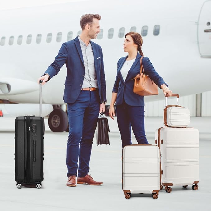 Kono Luggage Set 3 Piece Carry On Hardside Luggage with TSA Lock Spinner Wheels Lightweight PC+ABS Carry On Suitcase Cream White