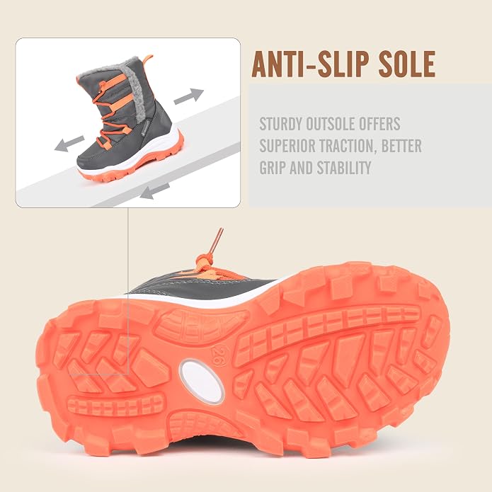 CIOR Winter Snow Boots for Boy and Girl Outdoor Waterproof with Fur Lined(Toddler/Little Kids)