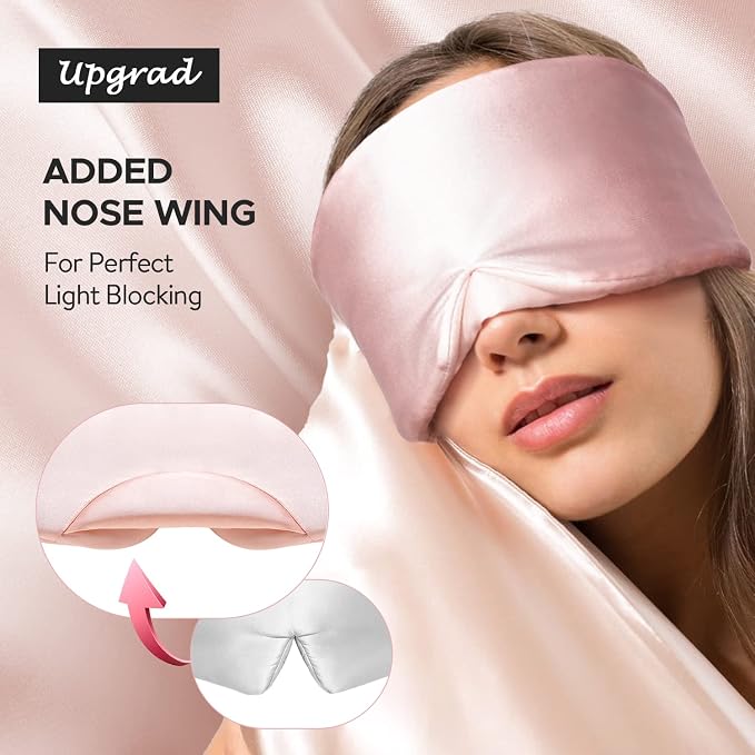 LitBear Silk Sleep Mask for Side Sleeper, Eye Mask Sleeping for Women Men 100% 22 Momme Pure Mulberry Silk, Face-Hugging Padded Eye Cover for Sleeping with Adjustable Band (Pink)