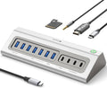 Giftos Powered USB Hub, 18 in 1 USB 3.2 Hub with 4K HDMI,PD 100W,45W Charge,10Gbps USB,SD/TF,Audio, 65W Adapter,3.3FT Cable,Aluminum,Smart Button, USB Hub for PC,Mac,Mac mini, iMac,iPhone 17/16,iPad