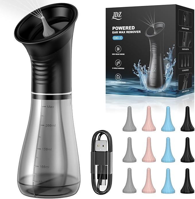 Upgraded Ear Wax Removal, Electric Ear Cleaner with One-Piece Waste Tank, Safe & Effective Earwax Removal Kit for Adults & Kids, Adjustable Water Pressure,12 Replaceable Nozzles, LED Display, IPX7