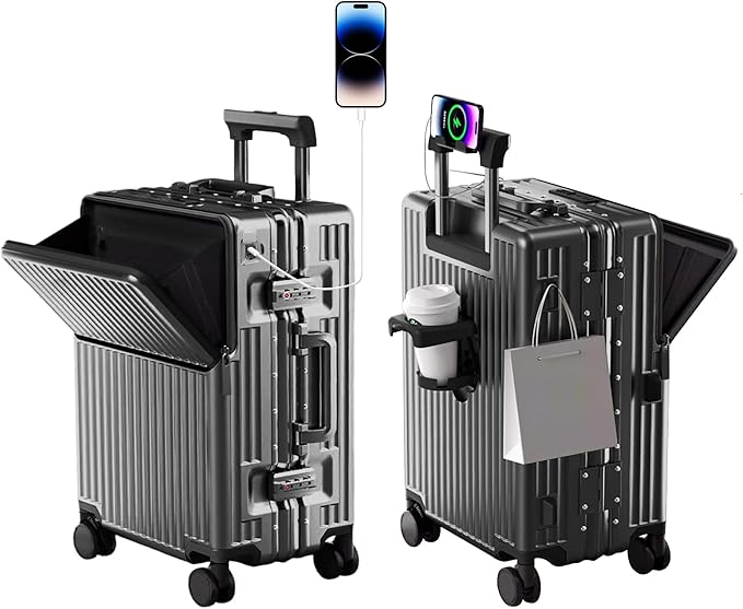 Carry on suitcase Zipperless Luggage,Polycarbonate Aluminum Hard Shell, Expandable Carry-On Suitcase with Spinner Wheels, 24 Inch Cabin