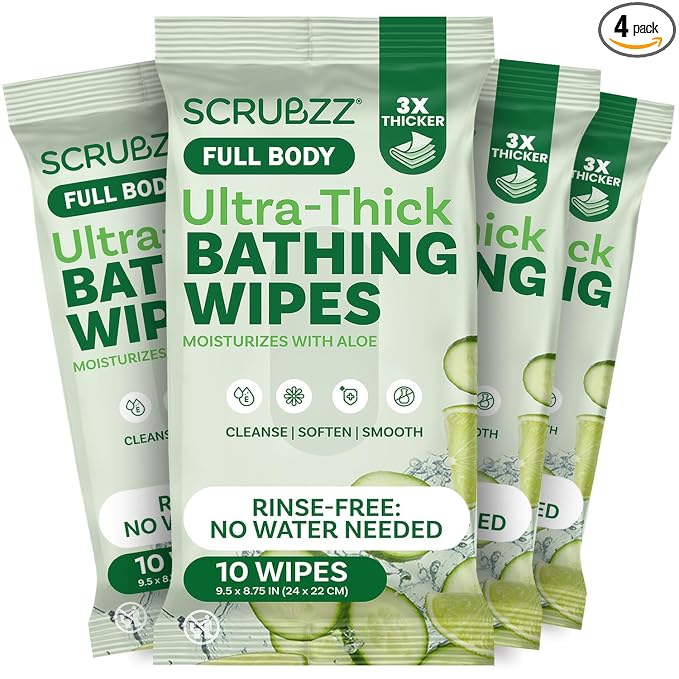 Extra Large Bath Wipes for Adults Bathing No Rinse - 40 Ultra Thick Disposable Body Cleansing Wipes for Men, Women & Elderly - Great for Gym, Camping, Post Surgery - Cucumber Lime