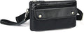 Water Resistant Canvas + Leather Hiking Riding Travel Fanny Waist Pack Small Phone Pouch For Men Women FB811-29 (100% Leather-The 8136 Black)