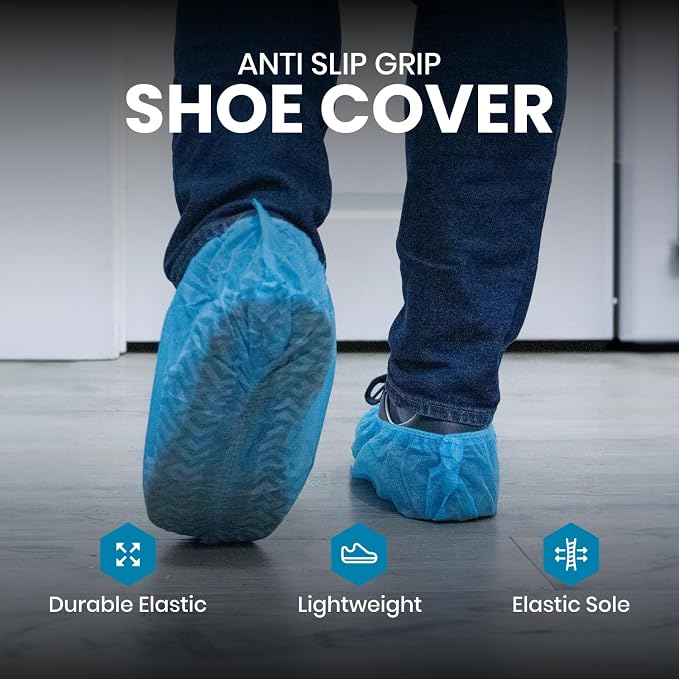 Premium Disposable Boot & Shoe Covers Booties, Durable, Non-Slip, Non-Toxic, Recyclable Protectors, Fits Most Shoes - Black - 10 Packs of 100 (1000)