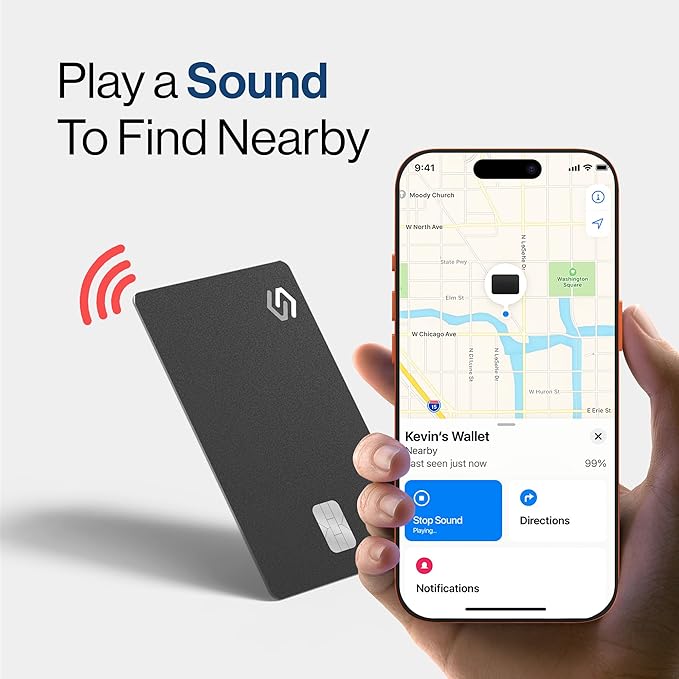 SPOTMINDERS Apple MFi Certified Wallet Tracker PRO Works with Apple Find My IP68 Rechargeable Tracking Card for Wallet Luggage Passport 0.07in Slim Credit Card Design Item Finder