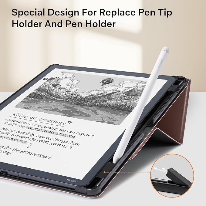 CoBak Case for 11" Kindle Scribe 3rd Generation 2025, Kindle Scribe Colorsoft with Two Viewing Angles - All New PU Leather Cover with Auto Sleep Wake, Pen Holder. Rose Gold