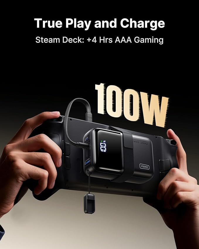 INIU 100W Fast Charging Power Bank, Smallest 25000mAh High Capacity Laptop Portable Charger, 3-Port Battery Phone Pack with Detachable USB C Cable for Travel, Camping, LongTrip, Metallic Silver